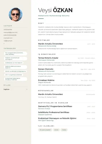 Mekatronik Mühendisliği Cv Örnekleri cv indir